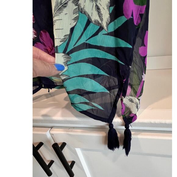 Kona Sol Tropical Floral Sheer Swim Cover Up XL Boho Resort Wear - Picture 4 of 9